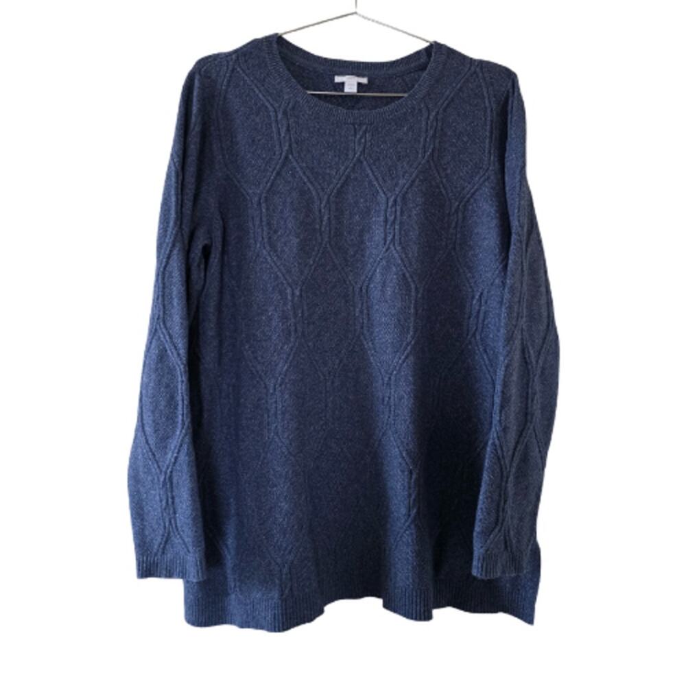 J Jill Textured Knit Sweater Blue Long Sleeve Women Size L Petite Cotton Blend